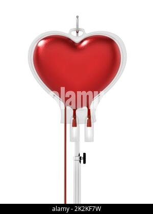 Blood inside heart shaped bag. 3D illustration Stock Photo