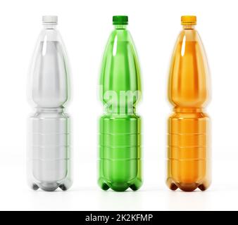 Non-alcoholic beverage bottles isolated on white background. 3D illustration Stock Photo