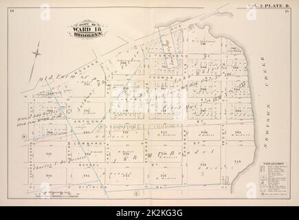 Cartographic, Maps. 1880. Lionel Pincus and Princess Firyal Map Division. Brooklyn (New York, N.Y.), Real property , New York (State) , New York Vol. 2. Plate, B. Map bound by Meeker Ave., Newtown Creek, Division Pl., Vandervoort Ave.; Including Townsend St., Thomas St., Cherry St., Anthony St., Lombardy St., Beadel St., Porter Ave., Varick Aver, Stewart Ave., Cardner Ave., Scott Ave. Stock Photo