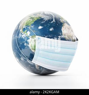 Surgeon's mask on earth isolated on white background. 3D illustration Stock Photo