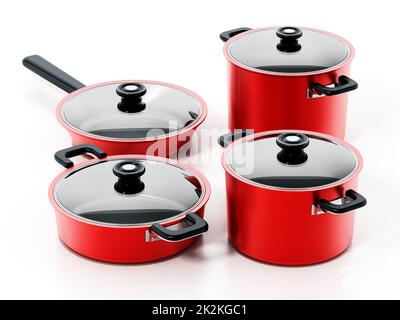 Pots and pans. Set of cooking kitchen utensils and cookware. 3d  illustration Stock Photo - Alamy