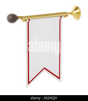 Trumpet with white flag isolated on white background. 3D illustration Stock Photo