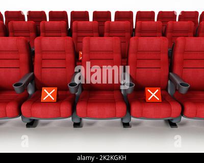Cinema seats with cross icons. 3D illustration Stock Photo