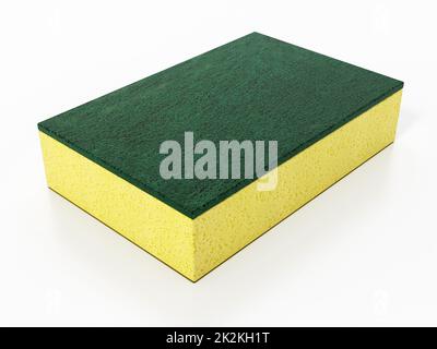 Yellow and green colored kitchen sponge isolated on white background. 3D illustration
