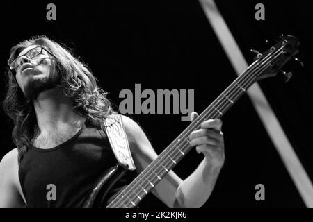 Bass guitar player live on stage Stock Photo