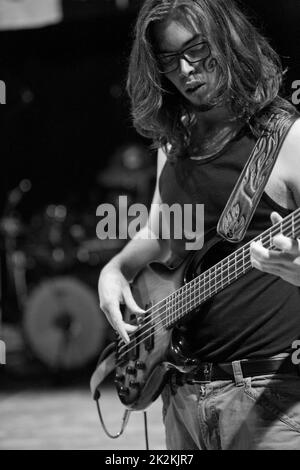 Bass guitar player live on stage Stock Photo