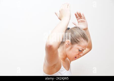 young woman energically disapproving the situation Stock Photo