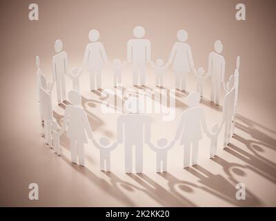 Families holding hands forming a circle alltogether. 3D illustration Stock Photo