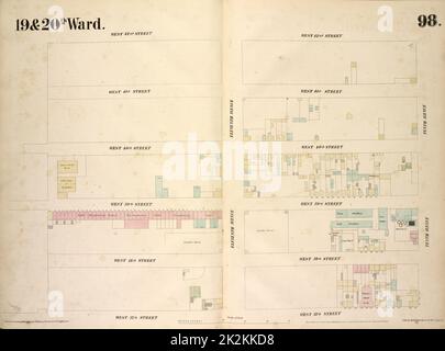 Cartographic, Maps. 1854. Lionel Pincus and Princess Firyal Map Division. Manhattan (New York, N.Y.), Real property , New York (State) , New York, Fire insurance Plate 98: Map bounded by West 42nd Street, Tenth Avenue, West 37th Street, Eleventh Avenue Stock Photo