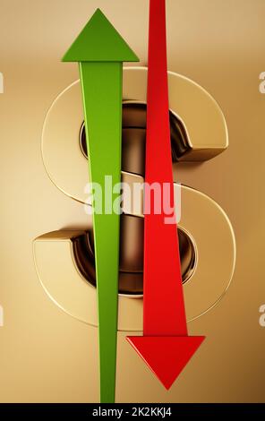 Rising and falling statistic arrows forming a dollar sign with letter S ...
