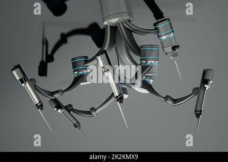 Robotic arms for robotic assisted surgery isolated on gray background. 3D illustration Stock Photo
