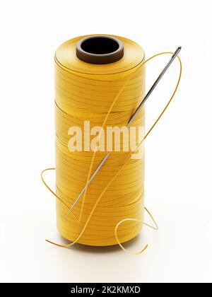 Nylon sewing thread and needle isolated on white background. 3D ...
