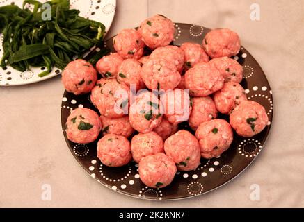 fresh raw meatballs Stock Photo