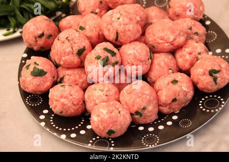 fresh raw meatballs Stock Photo