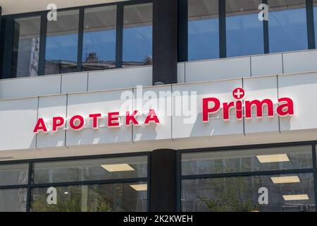 Belgrade, Serbia - June 7, 2022: Logo and sign of Prima pharmacy. Stock Photo