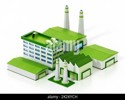 Eco friendly factory compound isolated on white background. 3D illustration Stock Photo