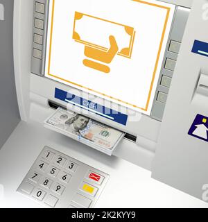 ATM machine, banknotes in money slot 3D illustration Stock Photo - Alamy