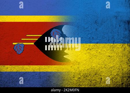 The Kingdom of Eswatini Swaziland National flag with National flag of Ukraine. Grunge background Stock Photo