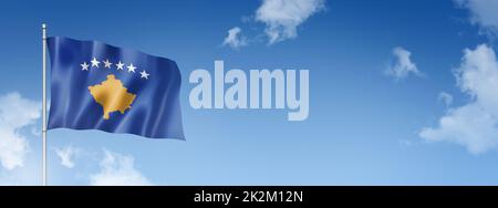 Kosovo flag isolated on a blue sky. Horizontal banner Stock Photo