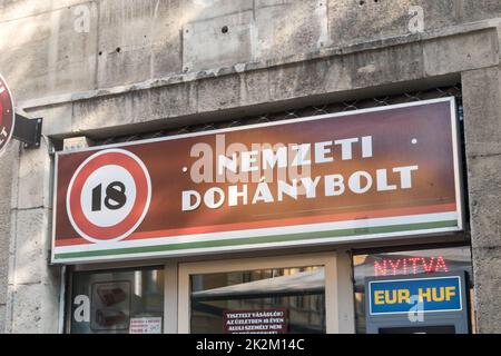 Debrecen, Hungary - June 11, 2022: Sign of Nemzeti Dohanybolt shop in Hungary. Stock Photo