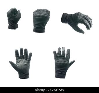 Black motorcycle gloves isolated on white background. Stock Photo