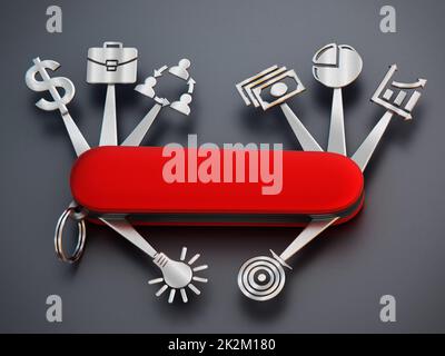 Technology icons connected to Swiss knife. 3D illustration Stock Photo