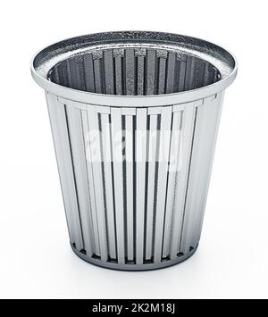 Steel trash can isolated on white background. 3D illustration Stock Photo