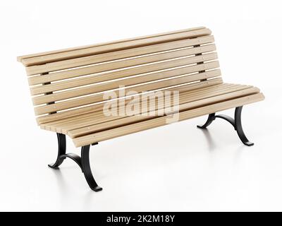 Wooden park bench isolated on white background. 3D illustration Stock Photo