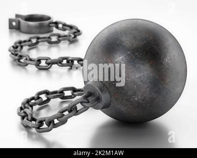 Ball and chain isolated on white background. 3D illustration Stock Photo