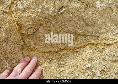 soil types-yellow soil type, sandy and hard rock yellow soil, soil layers, soil formation Stock Photo