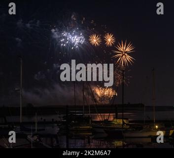 Fireworks display at Malahide Marina to celebrate all the work the health service carried out during the Covid-19 pandemic. Stock Photo