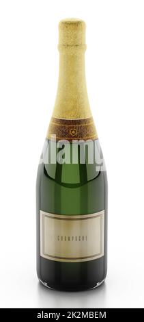 Champagne bottle isolated on white background. 3D illustration Stock Photo