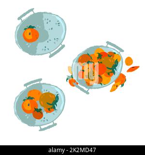 image of a persimmons in a plate on a white background Stock Photo