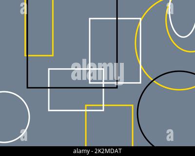 Abstract white grey yellow circle and ellipses squares and rectangles with slate gray background Stock Photo