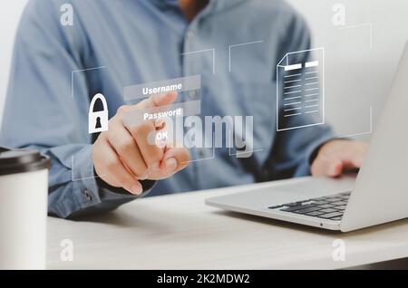 Internet cybersecurity computer access in the social network world. Data protection code concept. Stock Photo