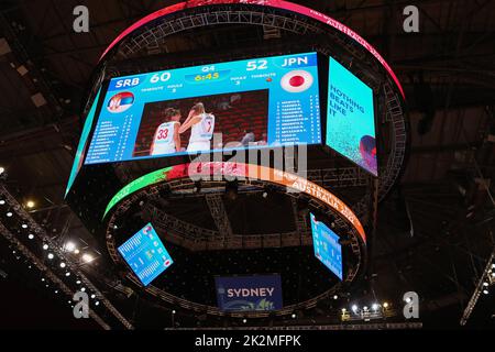 Sydney, Homebush, New South Wales, Australia, 23rd September 2022; Women's World Cup Basketball: Japan versus Serbia: Scoreboard at the Sydney Superdome Stock Photo