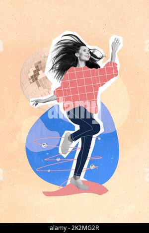 Creative retro 3d magazine image of charming sweet lady dancing having fun isolated painting background Stock Photo