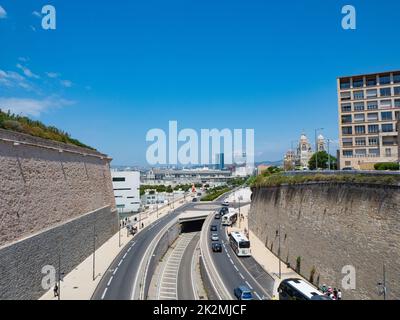 Marseille, France - May 15h 2022: Passage of an urban highway through a historic frotress Stock Photo