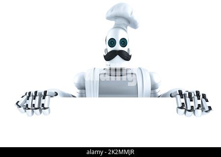 Robot Chef with blank empty board. 3D illustration. Isolated. Contains clipping path Stock Photo