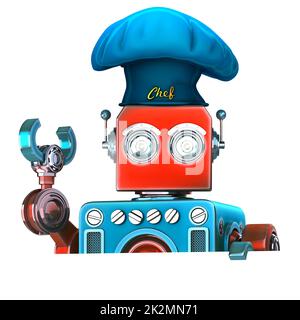 Robot Chef with blank empty board. 3D illustration. Isolated. Contains clipping path Stock Photo