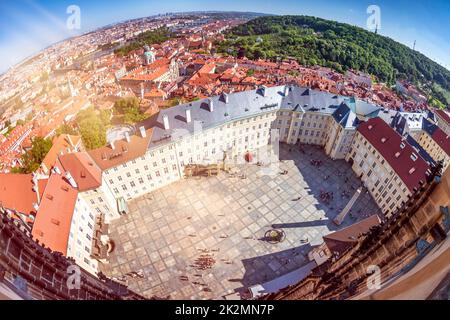 Prague Castle courtyard. Elevated view from St. Vitus cathedral. Pragure, Czech Republic Stock Photo