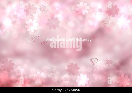Mother's day greeting card. Abstract festive pink bokeh background texture with a Happy mothers day text in german language. Beautiful illustration of concept of love. Stock Photo