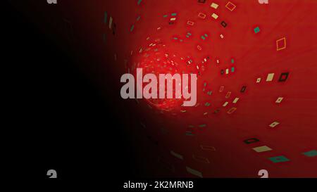 Travel Through A Red Particle Tunnel 3d illustration Stock Photo