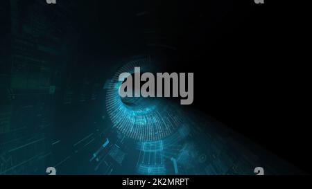 Drive through binary data digital tunnel.3d illustration Stock Photo