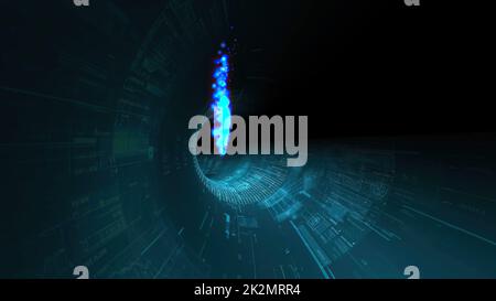 Drive through binary data digital tunnel.3d illustration Stock Photo