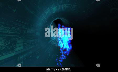 Drive through binary data digital tunnel.3d illustration Stock Photo