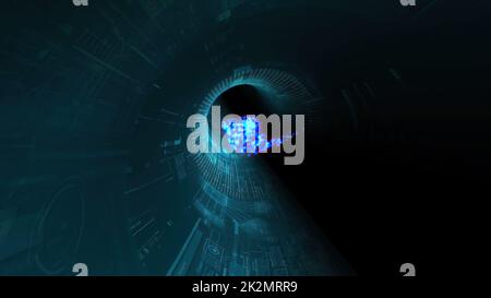 Drive through binary data digital tunnel.3d illustration Stock Photo