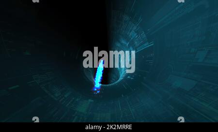 Drive through binary data digital tunnel.3d illustration Stock Photo