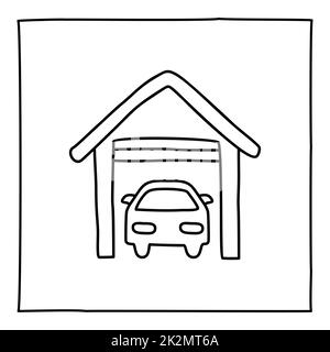Doodle parking garage and car icon Stock Photo