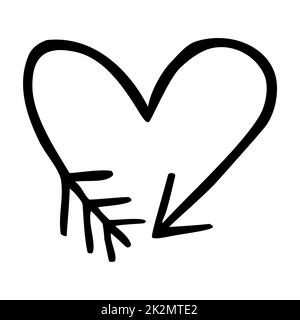 Doodle heart shaped arrow symbol hand drawn with thin line Stock Photo